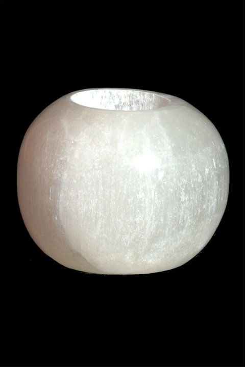Candeliere rotondo in selenite lucida 7 cm 700 g