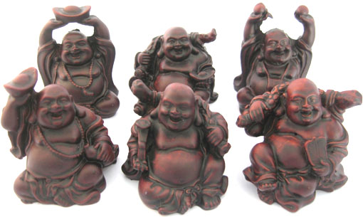 Set di 6 buddha in resina rossa da 7 cm