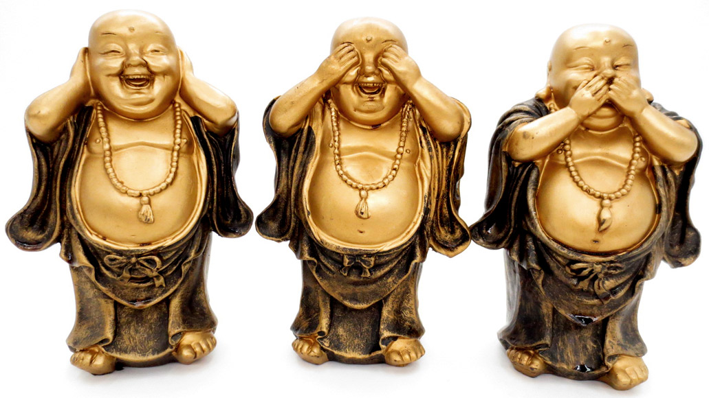 Set di 3 buddisti risate saggezza dorata 14cm