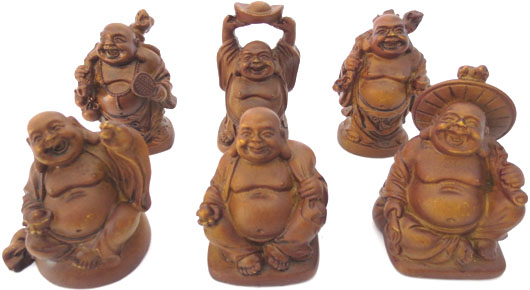Set di 6 buddha cinesi in legno color 5cm