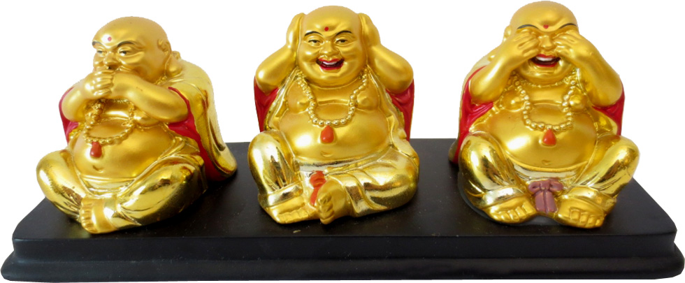 Statua 3 Buddha di oro saggezza 19 cm