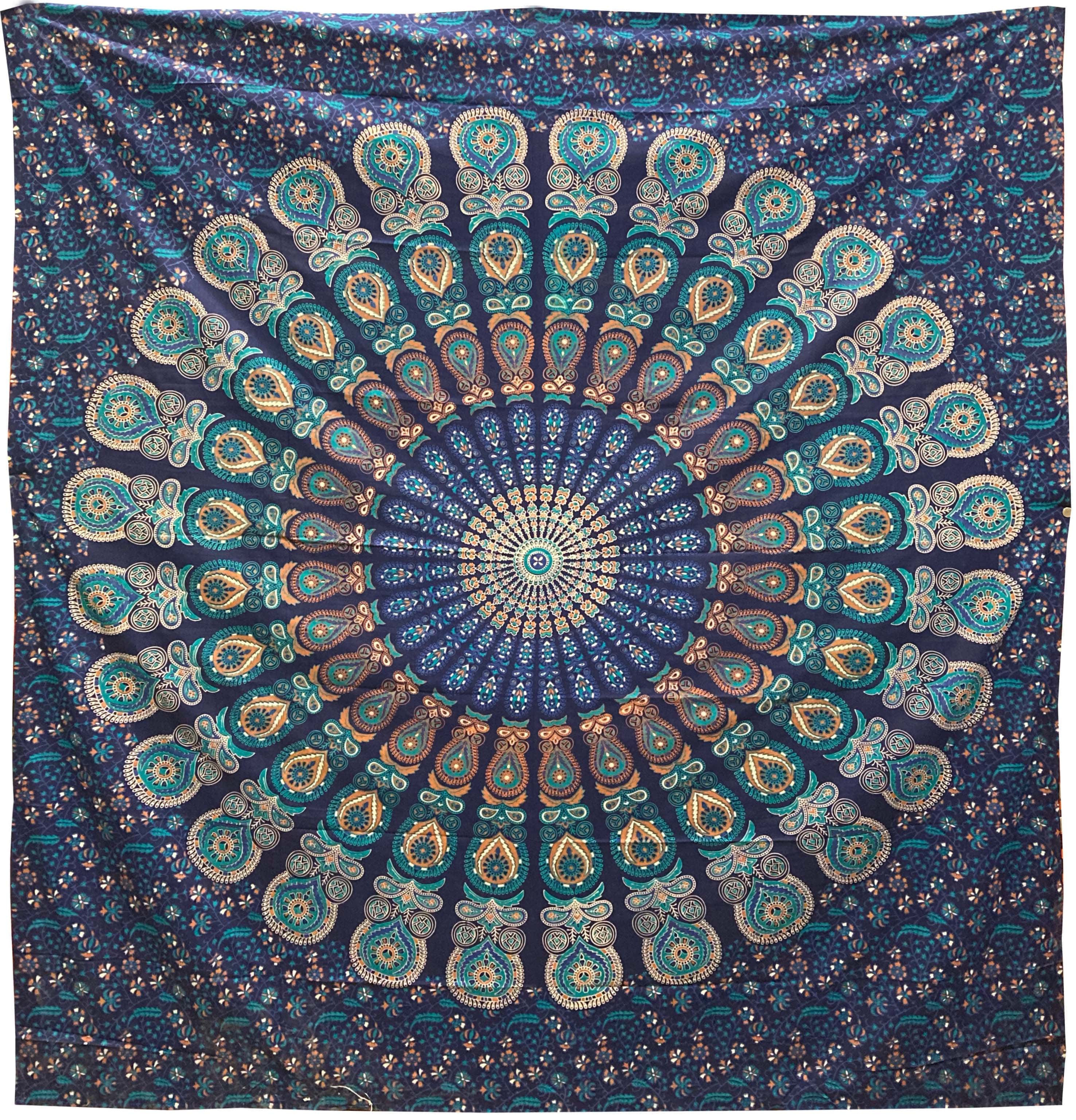 Arazzo mandala blu scuro azzurro e marrone chiaro