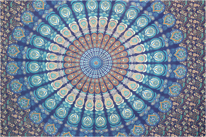 Arazzo mandala blu scuro azzurro e marrone chiaro