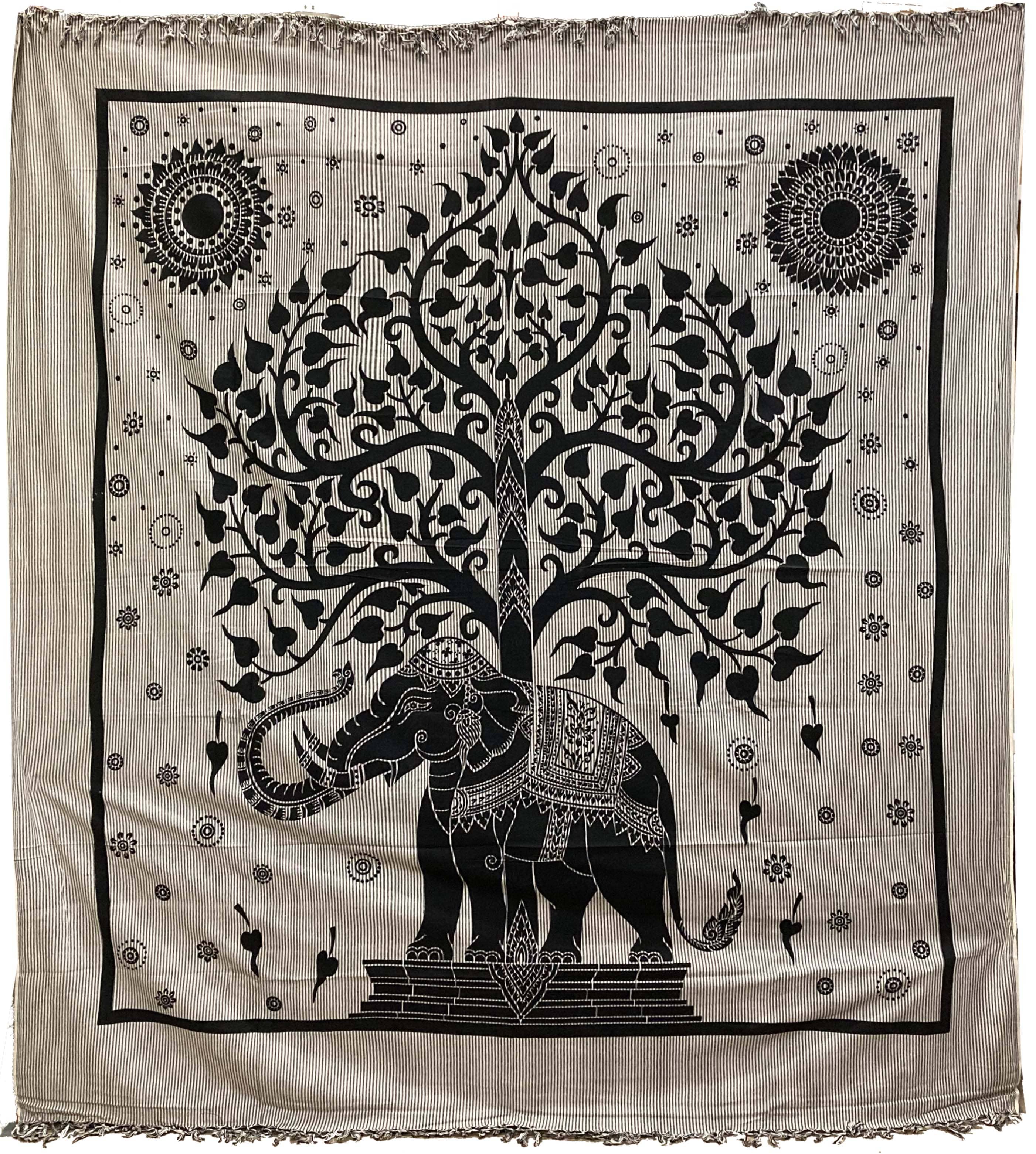 Arazzo Albero della Vita & Elefante Grigio Nero