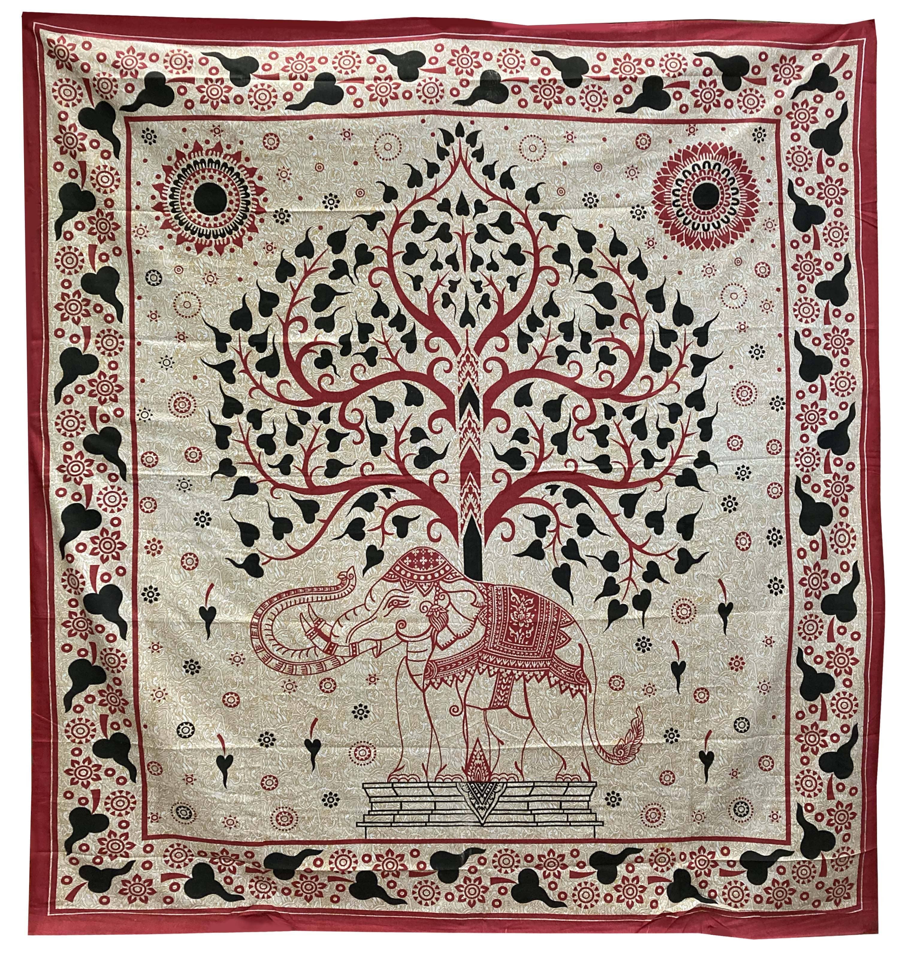 Attaccatura di Parete Albero della Vita & Elefante Nero Rosso Beige