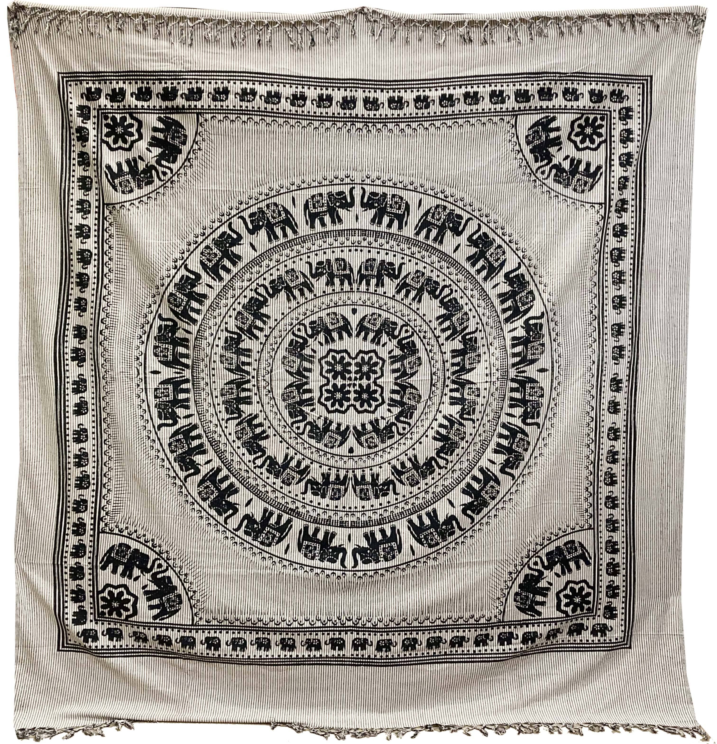 Telo da Parete Mandala con elefanti Bianco e Nero con strisce
