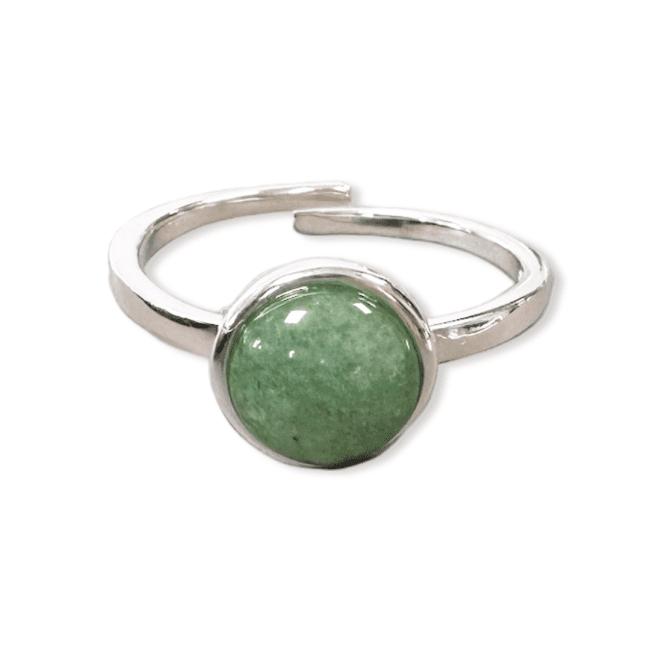 Anello in Argento 925 Regolabile Avventurina Verde Rotonda AA 8mm