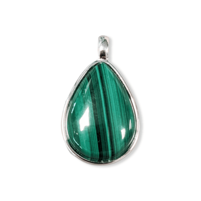 Ciondolo goccia in argento 925 con malachite AAA 23,5 mm