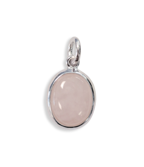 Ciondolo ovale in argento 925 con quarzo rosa AA 13 mm