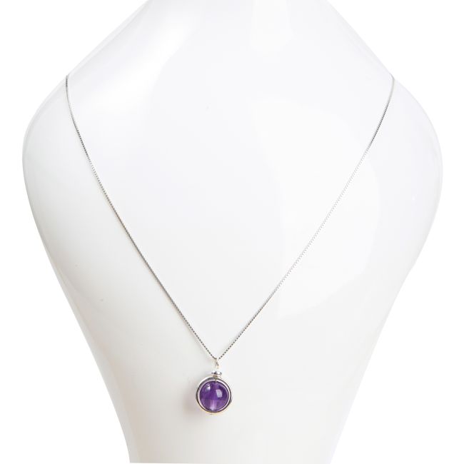 Collana in argento 925 con pendente a sfera in Amatista AA da 10 mm