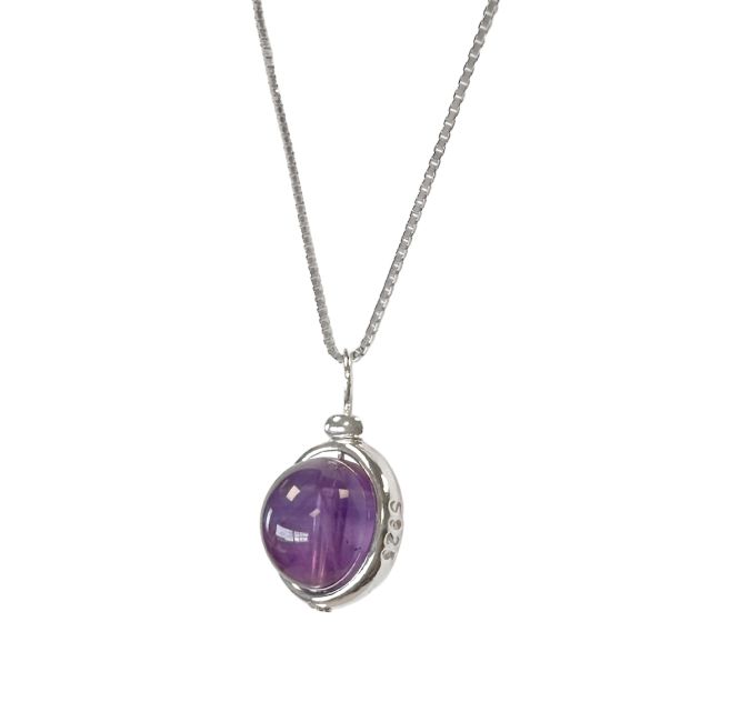 Collana in argento 925 con pendente a sfera in Amatista AA da 10 mm