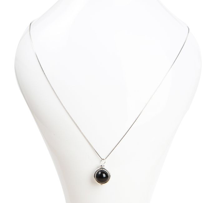 Collana in argento 925 con pendente a sfera in Onice Nero A da 10 mm