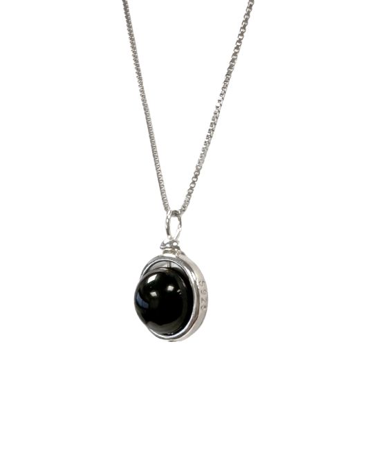 Collana in argento 925 con pendente a sfera in Onice Nero A da 10 mm