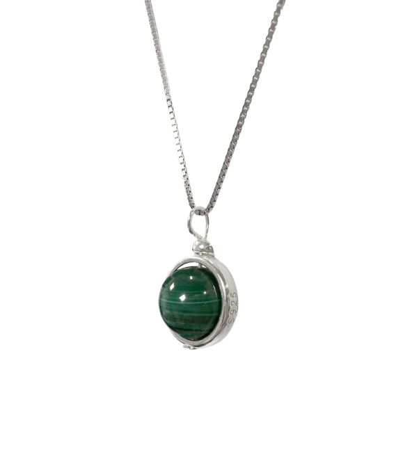 Collana in argento 925 con pendente a sfera in Malachite AA da 10 mm