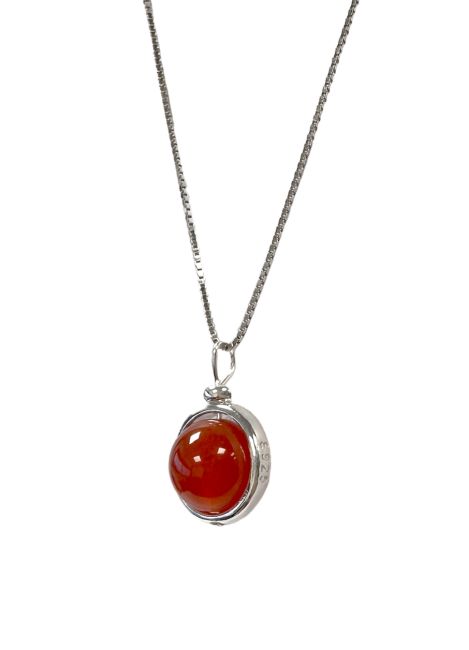 Collana in argento 925 con pendente a sfera in Agata Rossa A da 10 mm