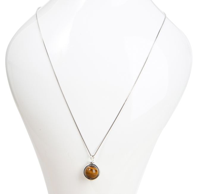 Collana in argento 925 con pendente a sfera in occhio di tigre AA da 10 mm