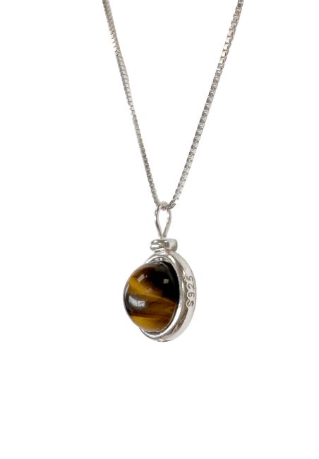 Collana in argento 925 con pendente a sfera in occhio di tigre AA da 10 mm