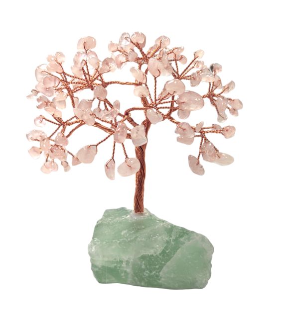 Quarzo rosa albero della vita su drusa di fluorite verde 12-13 cm