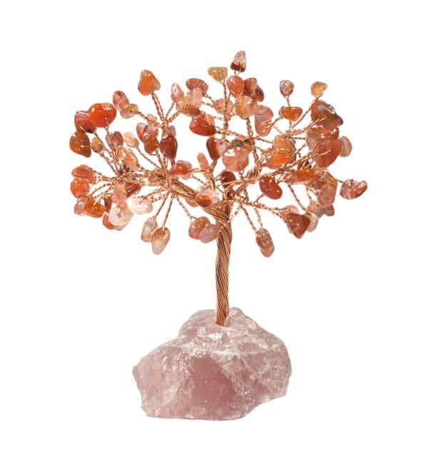 Albero della Vita Agata Rossa su Quarzo Rosa Druso 12-13 cm