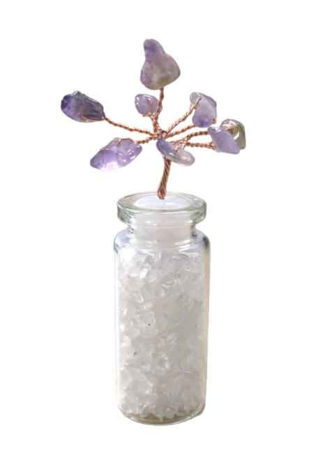 Ametista Albero della Vita su fiala di cristallo di rocca 8 cm