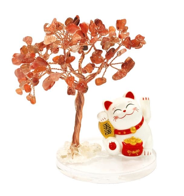 Albero della Vita in Agata Rossa con Manekineko