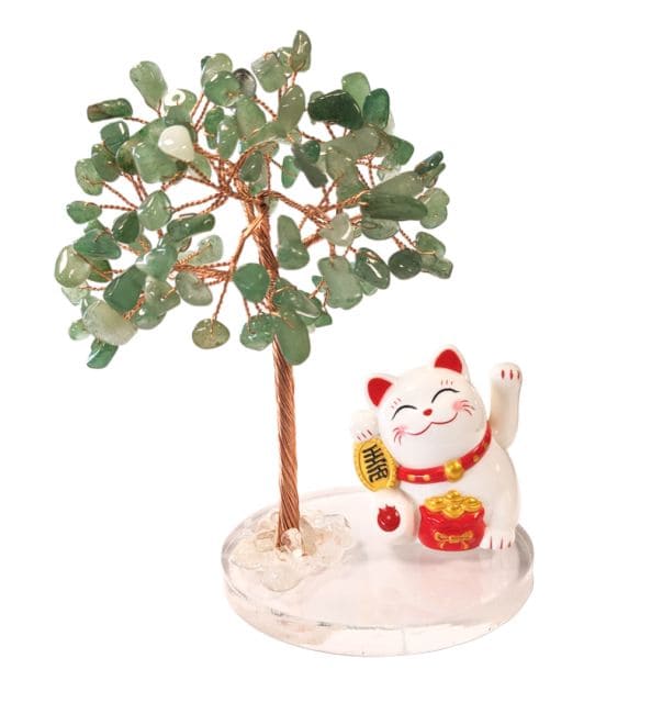 Albero della Vita in avventurina verde con Manekineko