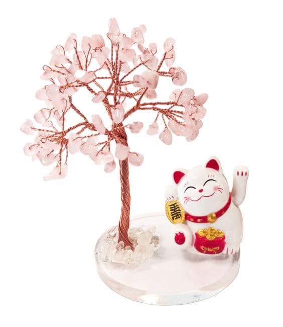 Albero della Vita in Quarzo Rosa con Manekineko