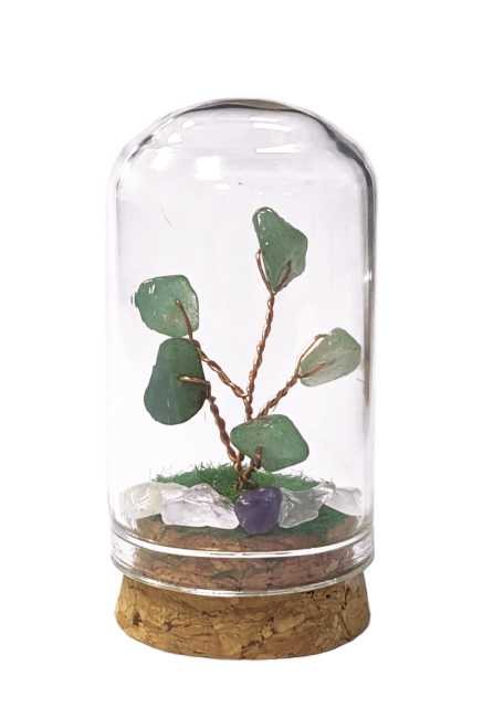 Avventurina verde piccolo albero della vita sotto campana di vetro 5,8 cm