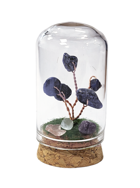 Piccolo albero della vita lapislazzuli sotto campana di vetro 5,8 cm