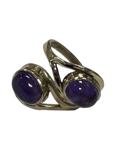 Anello in bronzo regolabile con due pietre di ametista