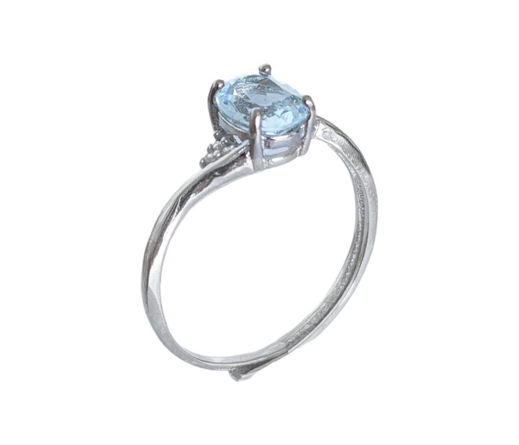 Anello Solitario in Rame Bianco Regolabile Topazio Ovale Sfaccettato AA