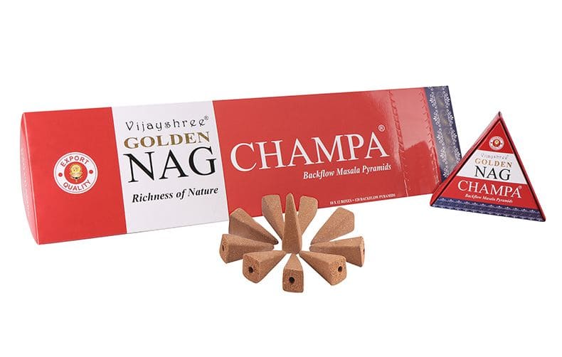 Coni di riflusso Vijayshree Golden Nag Champa 12 pezzi