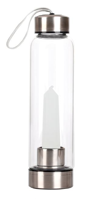 Bottiglia Tadasana con punta di cristallo all'uncinetto