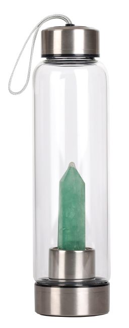 Bottiglia Tadasana, punta di avventurina verde all'uncinetto