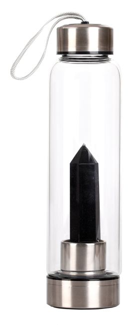 Bottiglia Tadasana, punta in ossidiana nera lavorata all'uncinetto