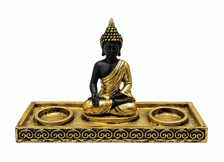 incenso ad Candeliere Buddha Meditazione Dorato e Nero in Resina 22 cm