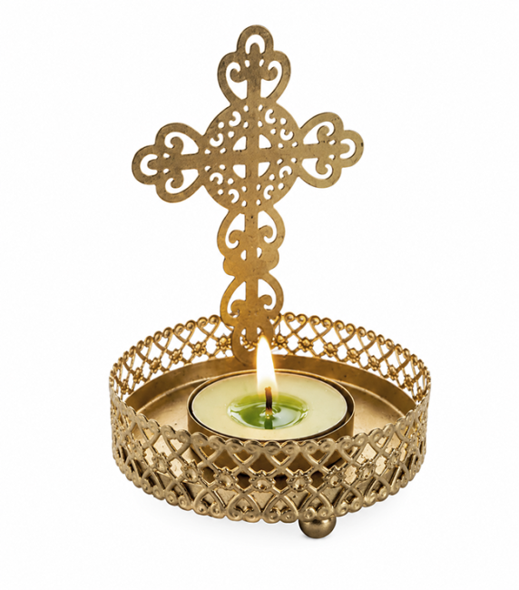 incenso ad Portacandele a forma di croce cristiana in metallo