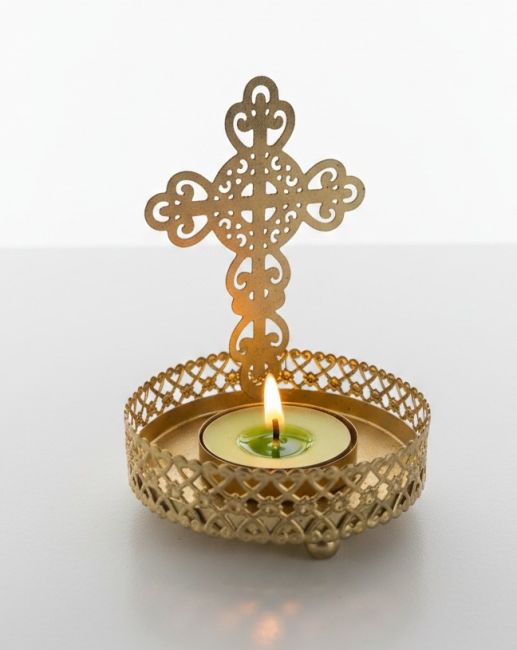 incenso ad Portacandele a forma di croce cristiana in metallo