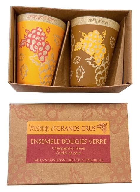 Confezione da 2 Candele Maroma in vetro Champagne e Fragola - Pera Cordial 70g