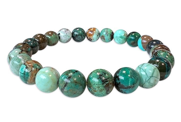 Bracciale Amblygonite Chrysocolla AA perline 8mm