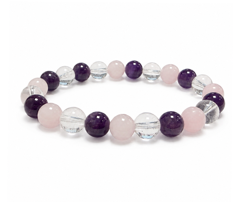 Bracciale in Ametista Cristallo di Rocca Quarzo Rosa A con Perle da 8mm