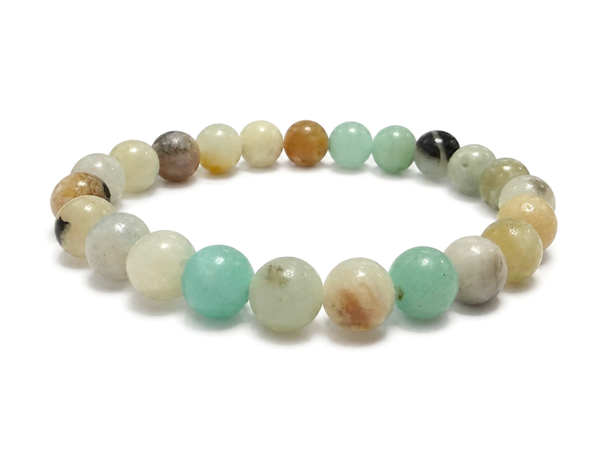 Bracciale in Amazzonite Multicolore A con Perle da 8mm
