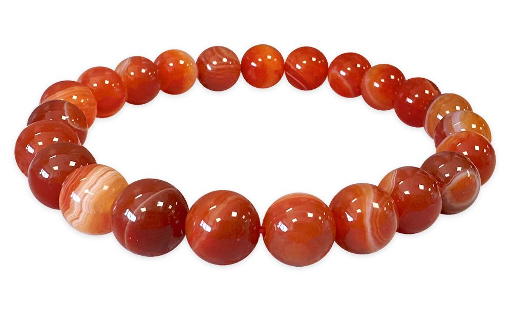Bracciale in agata rossa con nastro e perline da 8 mm