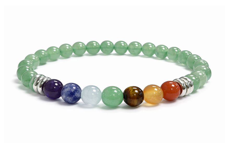 Bracciale in avventurina verde con perline A dei 7 chakra da 6 mm