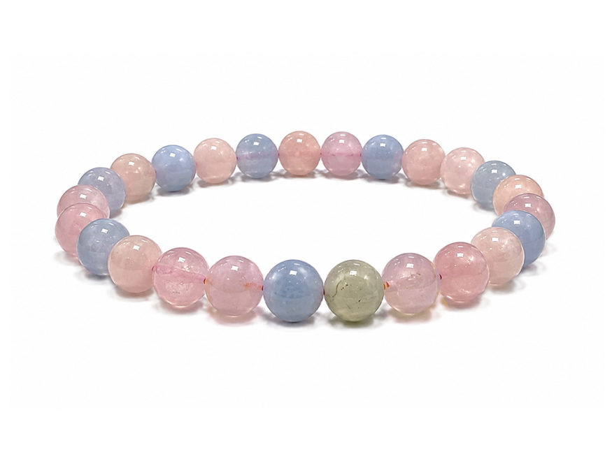 Bracciale in Berilli Acquamarina e Morganite A Perle 6-7 mm