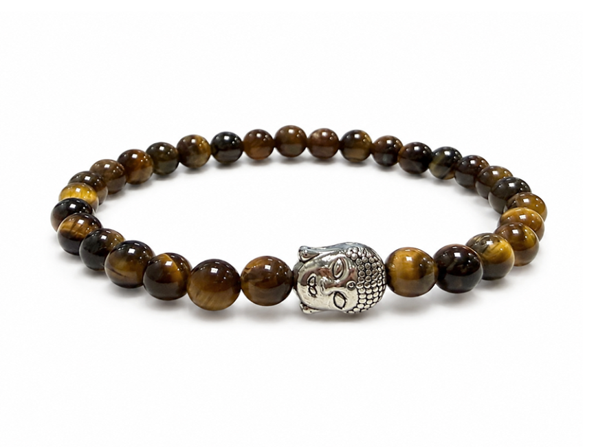 incenso ad Bracciale in Occhio di Tigre con Buddha A e Perle da 6mm