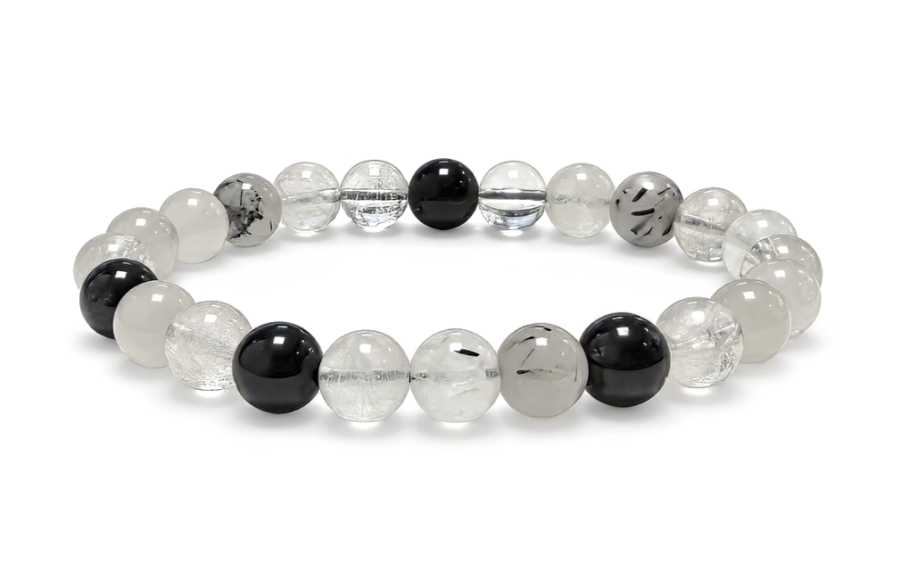 incenso ad Bracciale in Cristallo di Rocca con Tormalina A perle 8-9mm