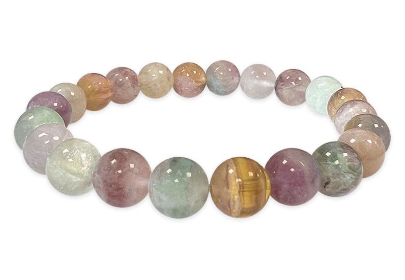 Bracciale in fluorite multicolore con perline AA da 6,5-7,5 mm