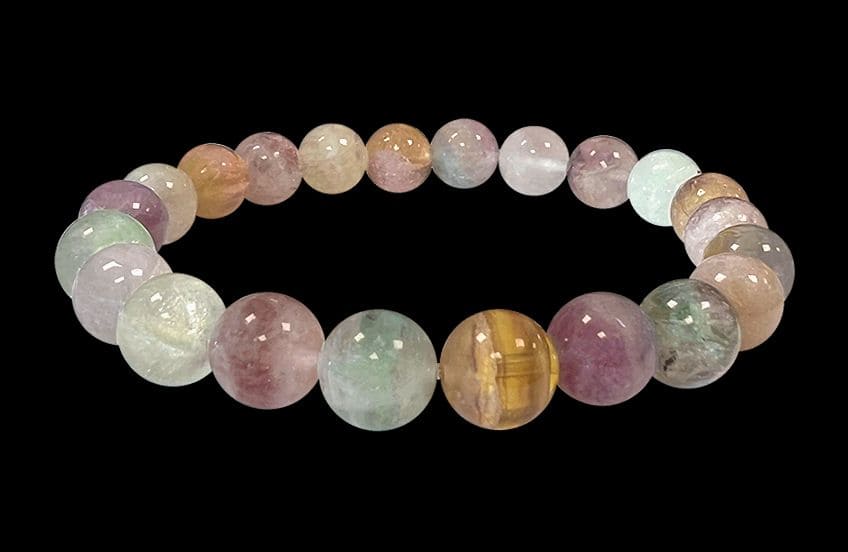 Bracciale in fluorite multicolore con perline AA da 6,5-7,5 mm