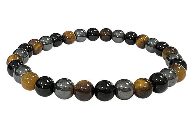 Bracciale in Ematite, Occhio di tigre, Ossidiana nera  perle 6mm